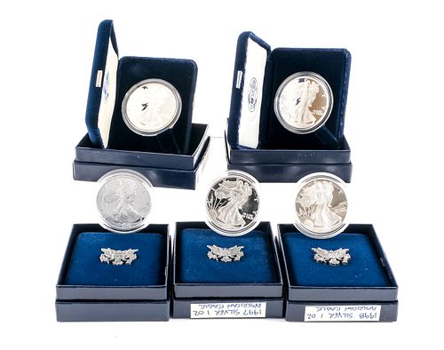 5 Proof American Silver Eagles - 1996 - 2000