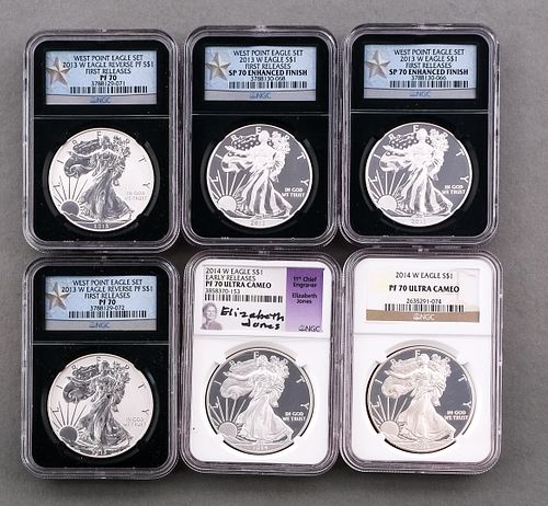 6 American Silver Eagle 1 oz Proof Coins