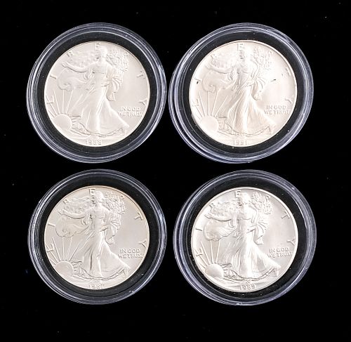Four Uncirculated U.S. American Silver Eagles
