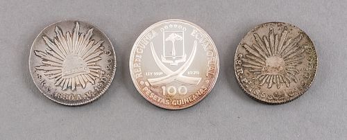 3 Foreign Silver Coins - Mexico, Equatorial Guinea