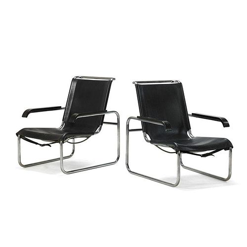 MARCEL BREUER; THONET Pair of B-35 lounge chairs