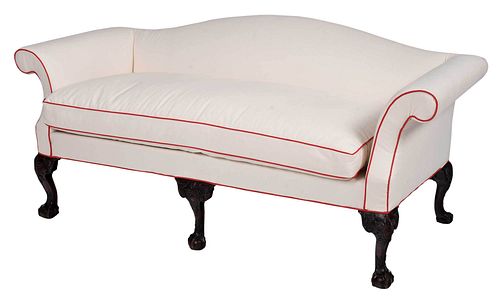 George II Camelback Carved Mahogany Upholstered Sofa