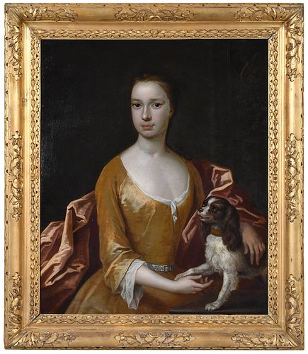 British School Portrait of a Lady with Spaniel