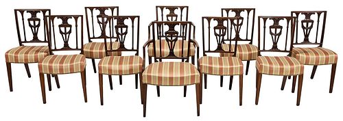 Set of Ten George III Carved Mahogany Dining Chairs