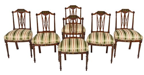 Set of Six Edwardian Paint Decorated Dining Chairs 
