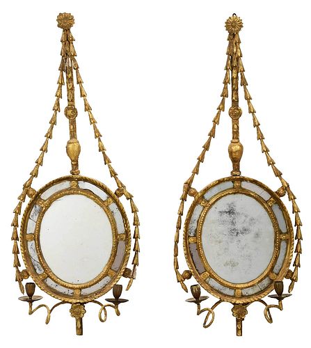 Pair George III Style Mirrored Two Light Sconces