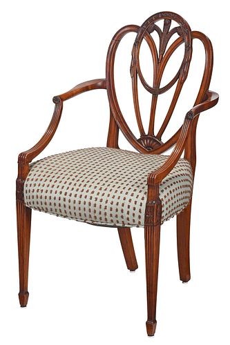 Fine Adam Carved Satinwood Shield Back Open Armchair