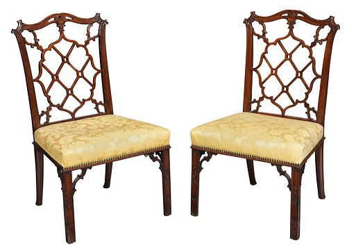 Pair Chinese Chippendale Style Mahogany Side Chairs