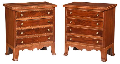 Pair Federal Style Inlaid Mahogany Miniature Chests