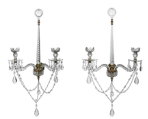 Fine Pair Georgian Cut Glass and Silvered Wall Sconces