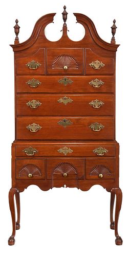 Chippendale Style Carved Walnut Bonnet Top High Chest