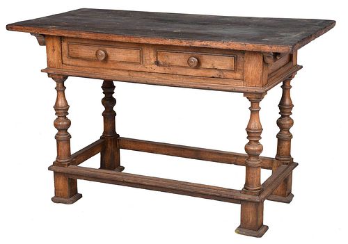 Italian Baroque Walnut Stretcher Base Table