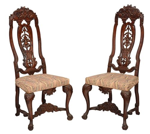 Pair Baroque Carved Walnut Side Chairs
