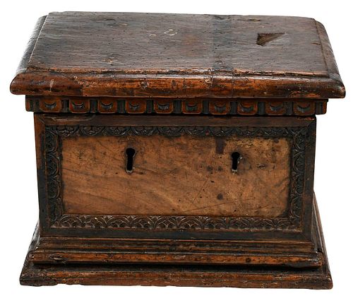 Early Carved Walnut Alms Box