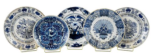 Four Continental Delft Plates, One Mexican Talavera