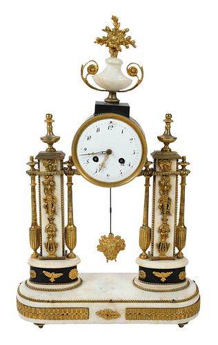 Louis XVI Gilt Bronze and Marble Portico Clock