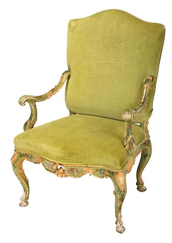 Venetian Baroque Parcel Gilt Open Armchair