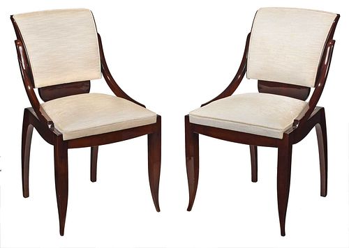 Pair French Art Deco Mahogany Arm Chairs