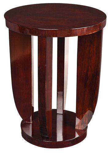 French Art Deco Figured Mahogany Pedestal Side Table