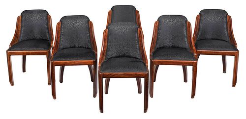 Set of Six French Art Deco Walnut Dining Chairs