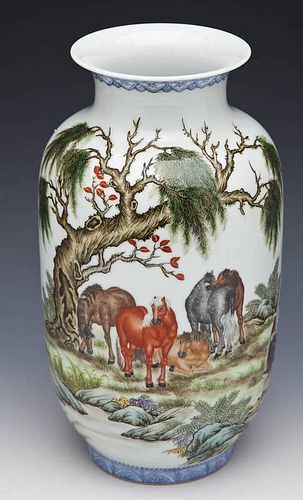 Chinese Qianlong Style Painted Vase with Horses