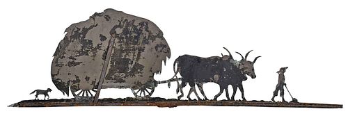 Sheet Copper Weathervane Oxen Pulling Hay Cart