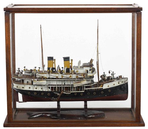 Pleasure Boat Maria Folk Art Ship Model in Case 