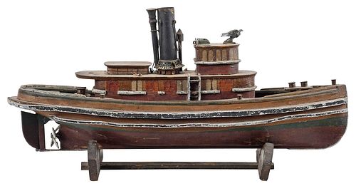Wooden Folk Art Tug Boat Ship Model 