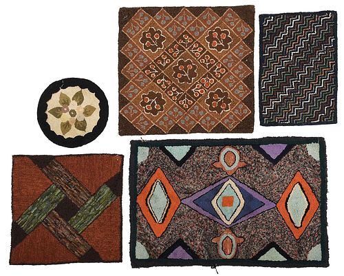 Five Hooked Rugs with Geometric Designs