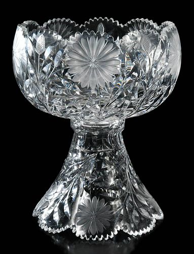 Gundy-Clapperton Cut Glass Floral Punch Bowl and Stand