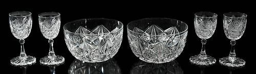 Two Brilliant Cut Glass Finger Bowls and Four Cordials
