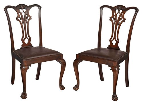 Pair of Chippendale Style Carved Mahogany Dining Chairs