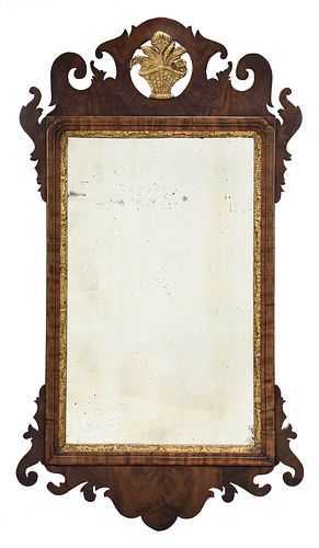 Chippendale Figured Walnut and Parcel Gilt Mirror