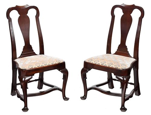 Pair Boston Queen Anne Style Mahogany Side Chairs