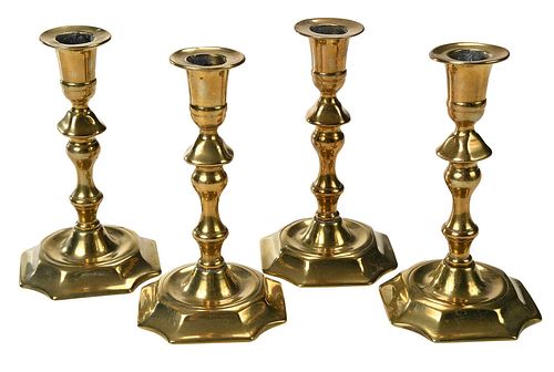 Set of Four Georgian Brass Candlesticks