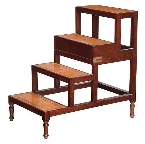 Regency Style Tooled Leather Folding Library Steps