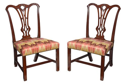 Pair Chippendale Carved Mahogany Dining Chairs