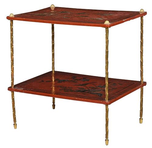 Chinoiserie Red Lacquered and Gilt Metal Side Table