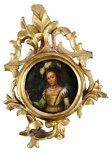 Portrait Miniature in Gilt Frame, Lady With Sword