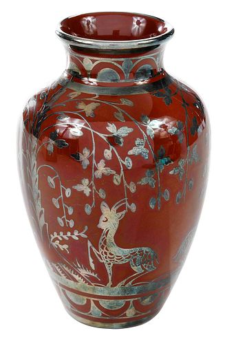 Richard Ginori Attributed Earthenware and Silver Vase 