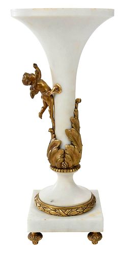 French Alabaster and Bronze Vase, Mounted as Lamp