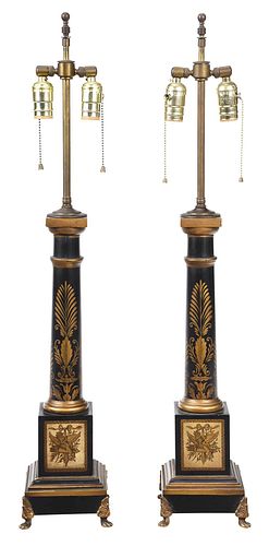 Pair of French Tole Peinte Table Lamps