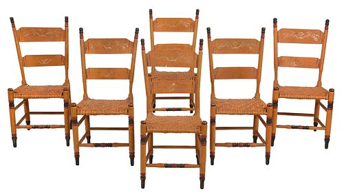 Set Six Painted Southern Folk Art Dining Chairs