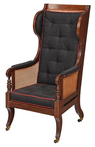 Rare American Classical Caned Mahogany Easy Chair