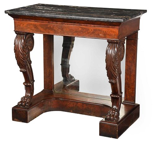 American Classical Mahogany Marble Top Pier Table