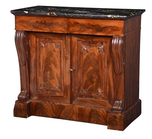 American Classical Carved Mahogany Marble Top Cabinet