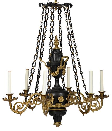Fine Classical Gilt and Patinated Bronze Chandelier