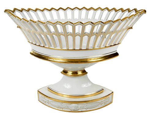Gilt and Porcelain Reticulated Basket on Stand