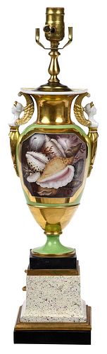 Gilt Porcelain Urn Mounted as Lamp