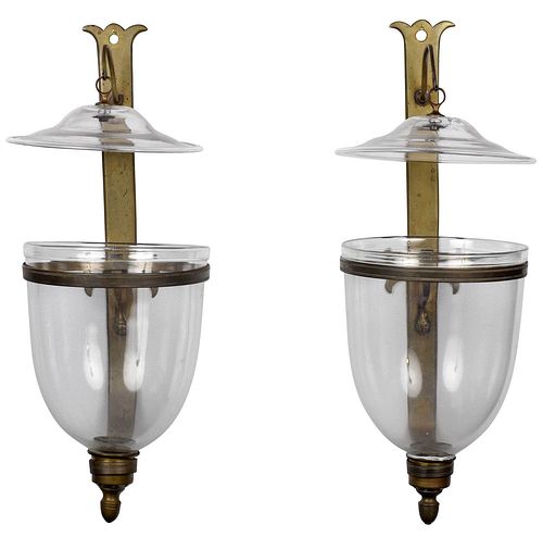 Pair of Georgian Glass and Brass Hurricane Wall Sconces